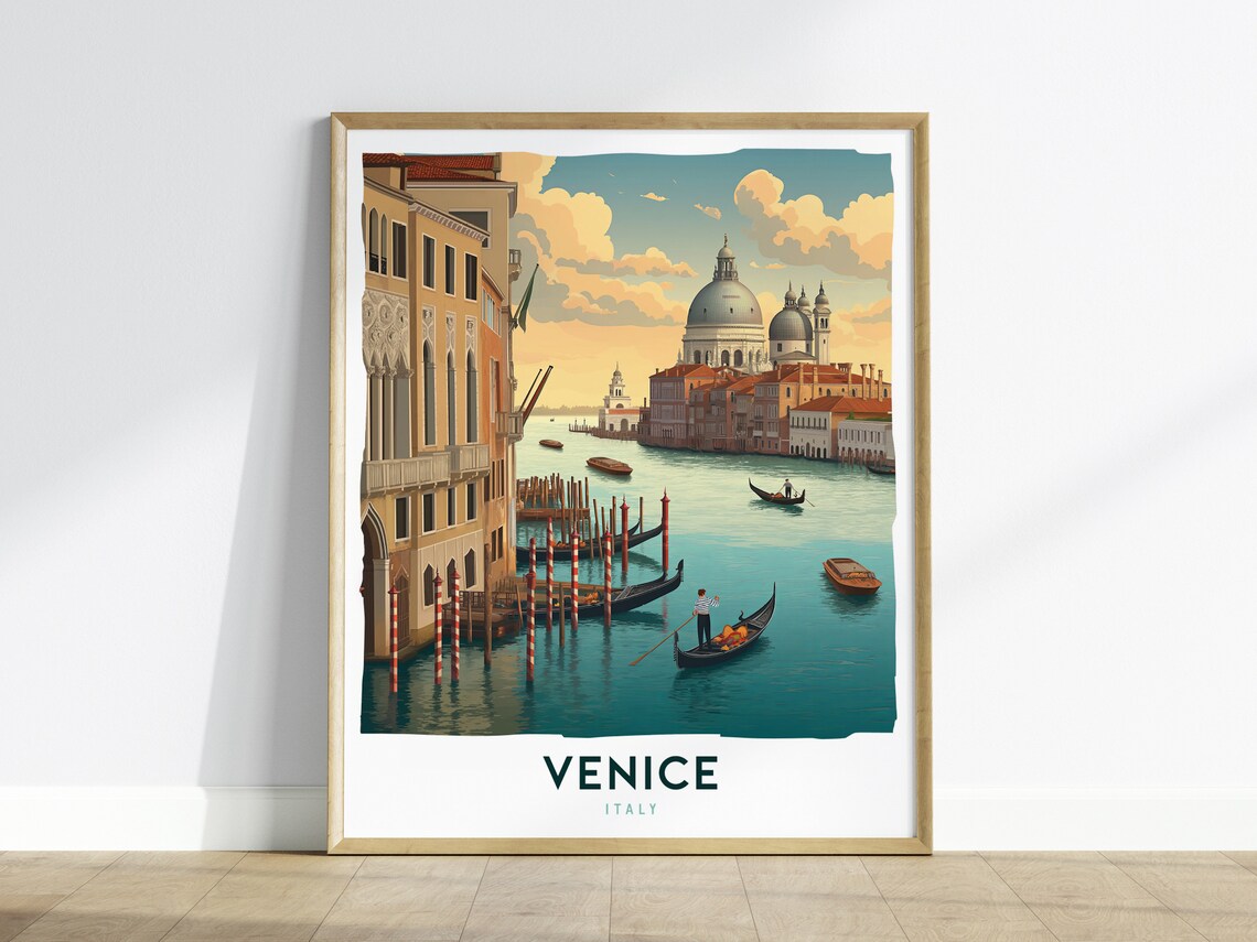 Venice Italy Travel Poster, Serene Canals Gondola