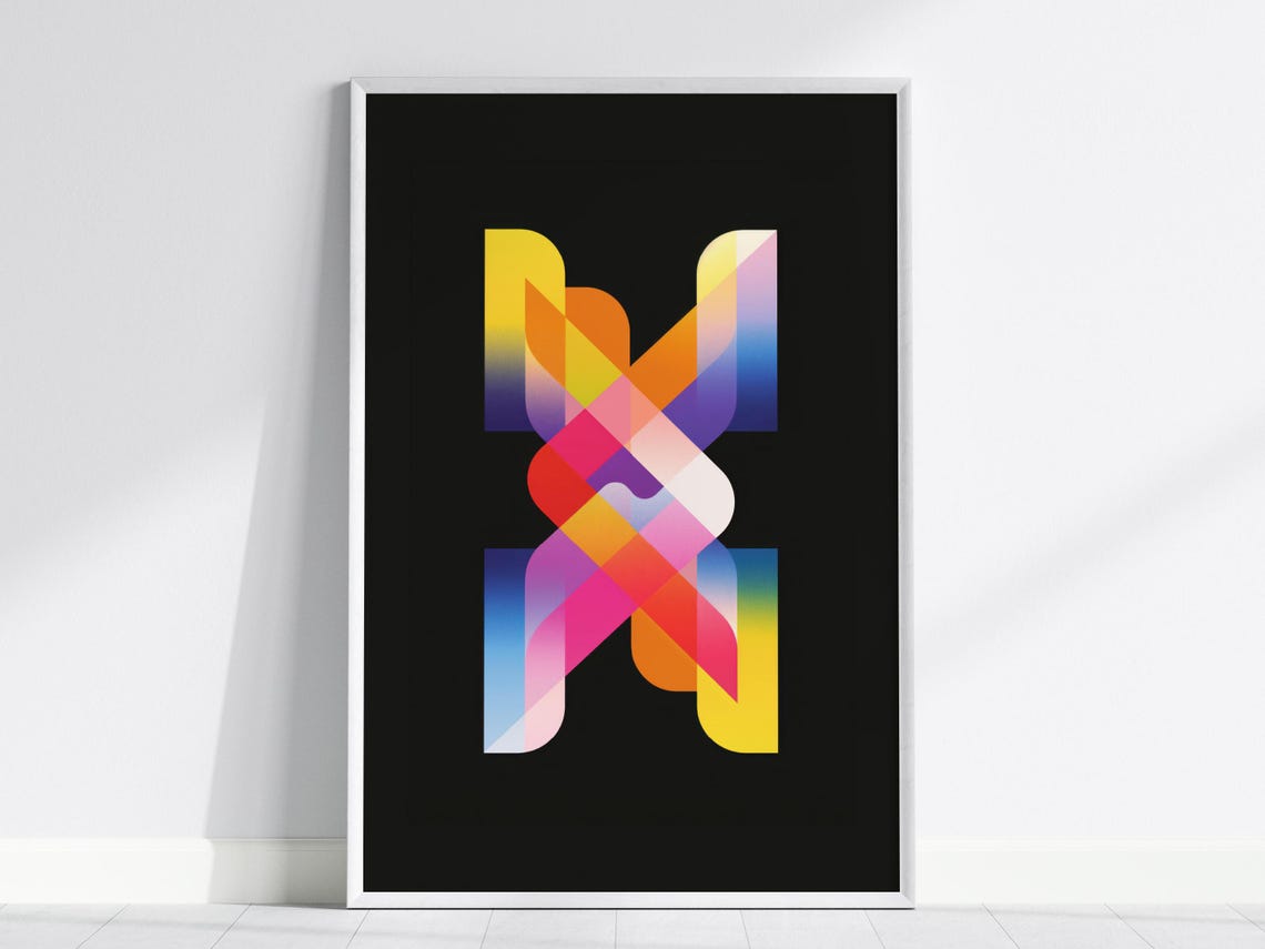 Retro 80s Geometric Neon Gradient Abstract Minimalist Art Print