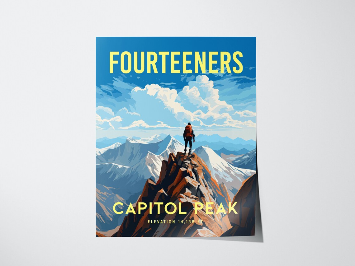 Capitol Peak Colorado Travel Poster, Rocky Mountains