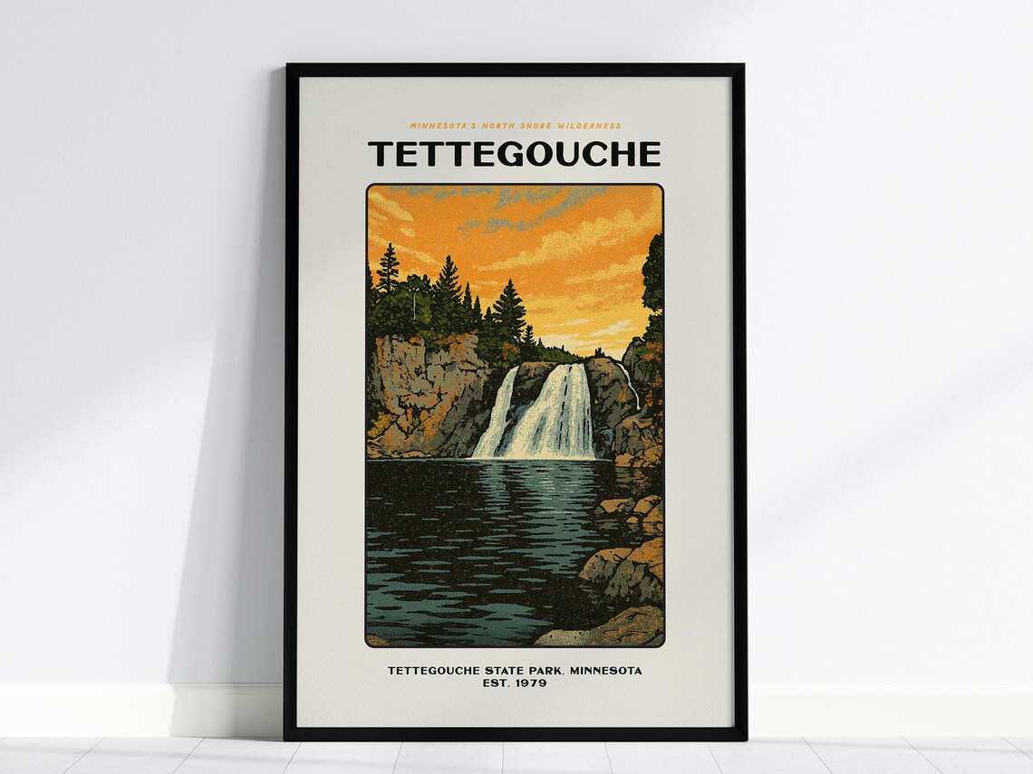 Tettegouche State Park Retro Waterfall Travel Poster