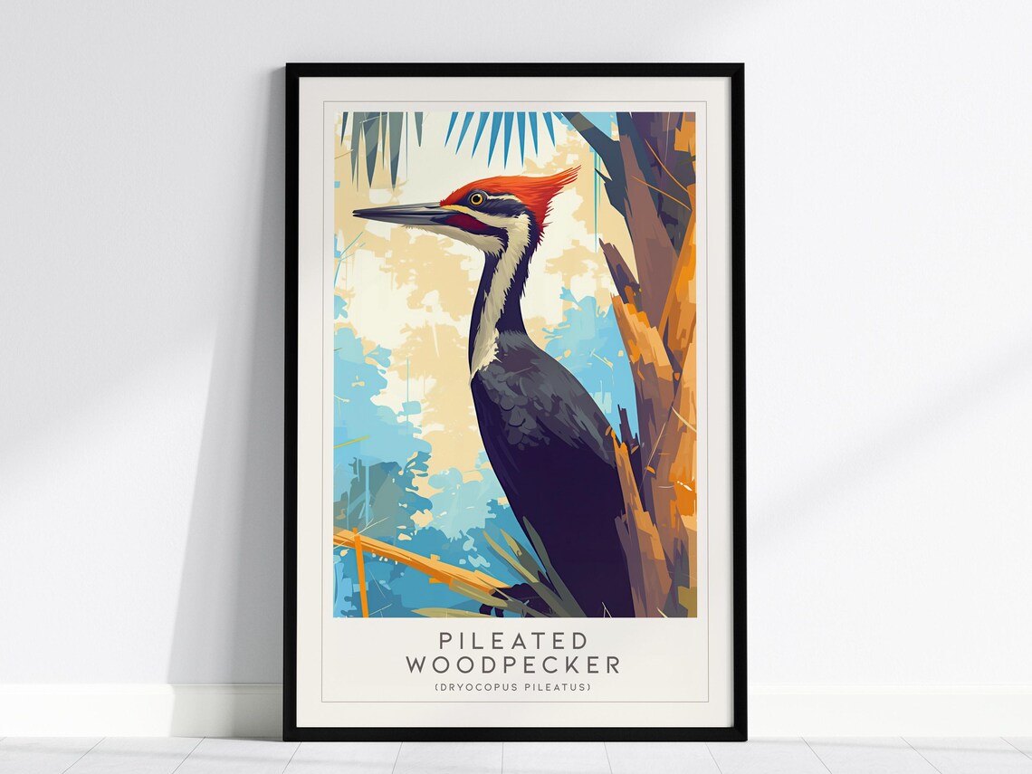 Pileated Woodpecker Bird Forest Illustration Nature Art Poster