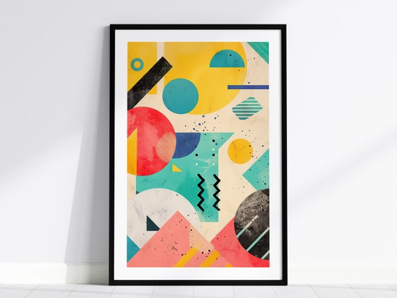 90s Retrowave Framed Poster Vintage Geometric Abstract Art
