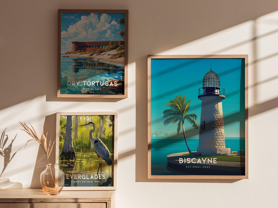 Biscayne National Park Florida Lighthouse Tropical Travel Poster - Image 4