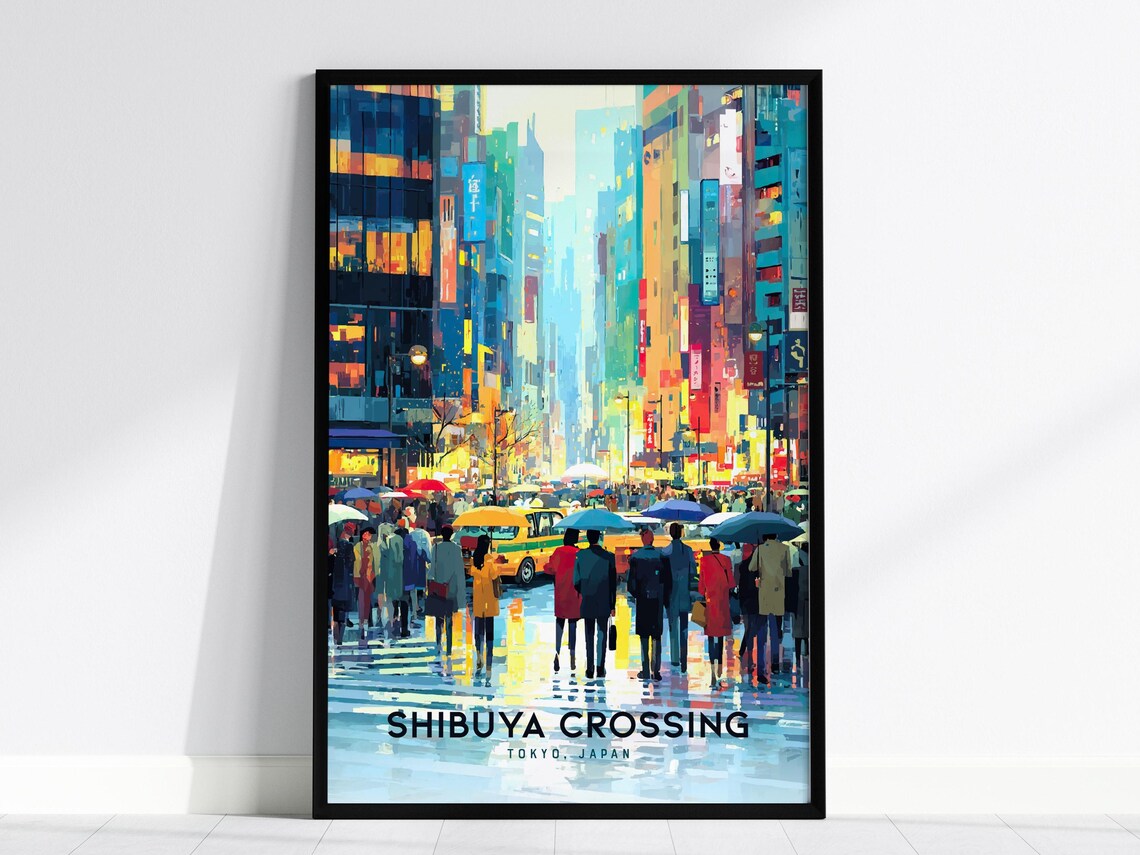 Shibuya Crossing Tokyo Japan Neon Cityscape Night Crowd Poster