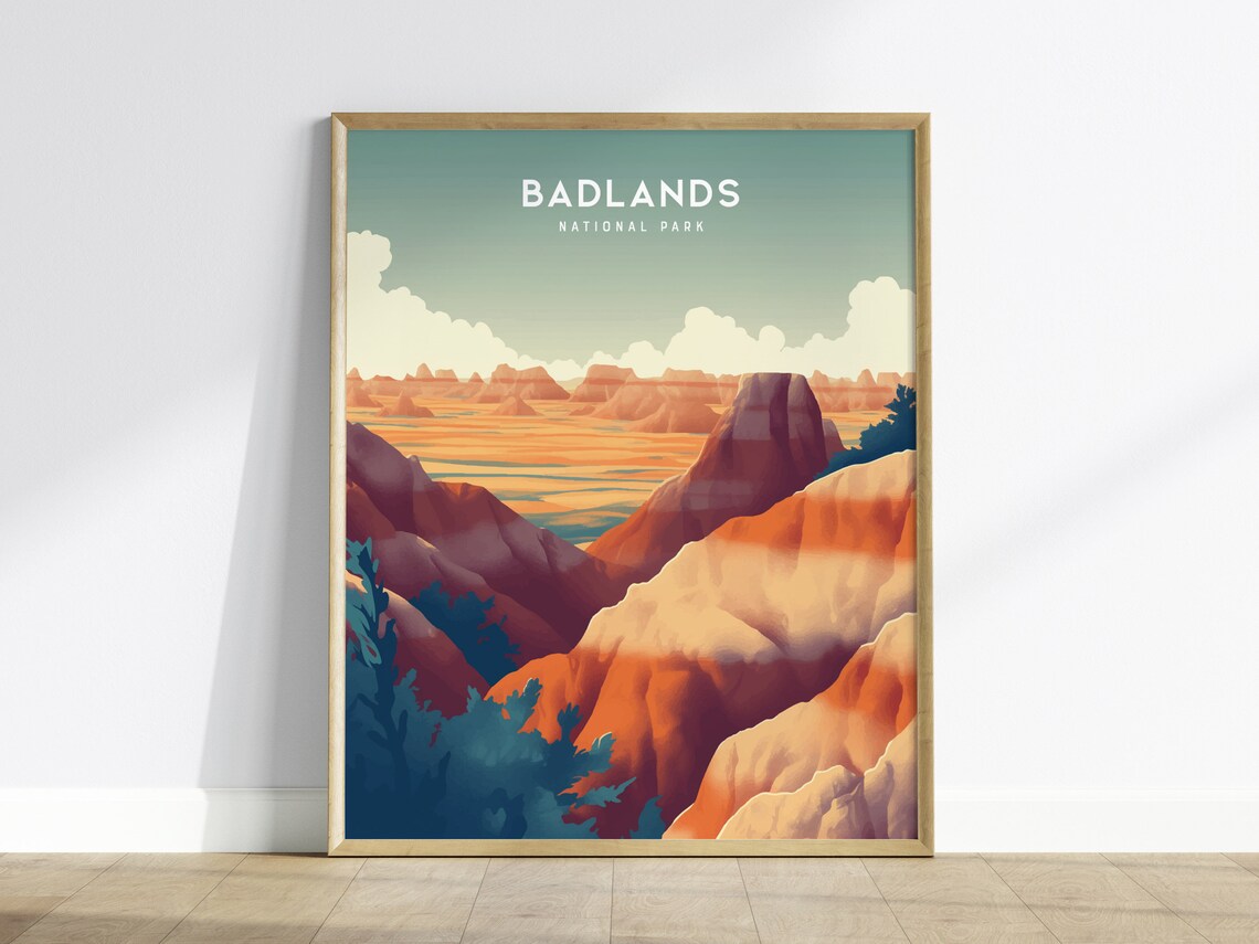 Badlands National Park South Dakota Canyon Sunset Travel Poster