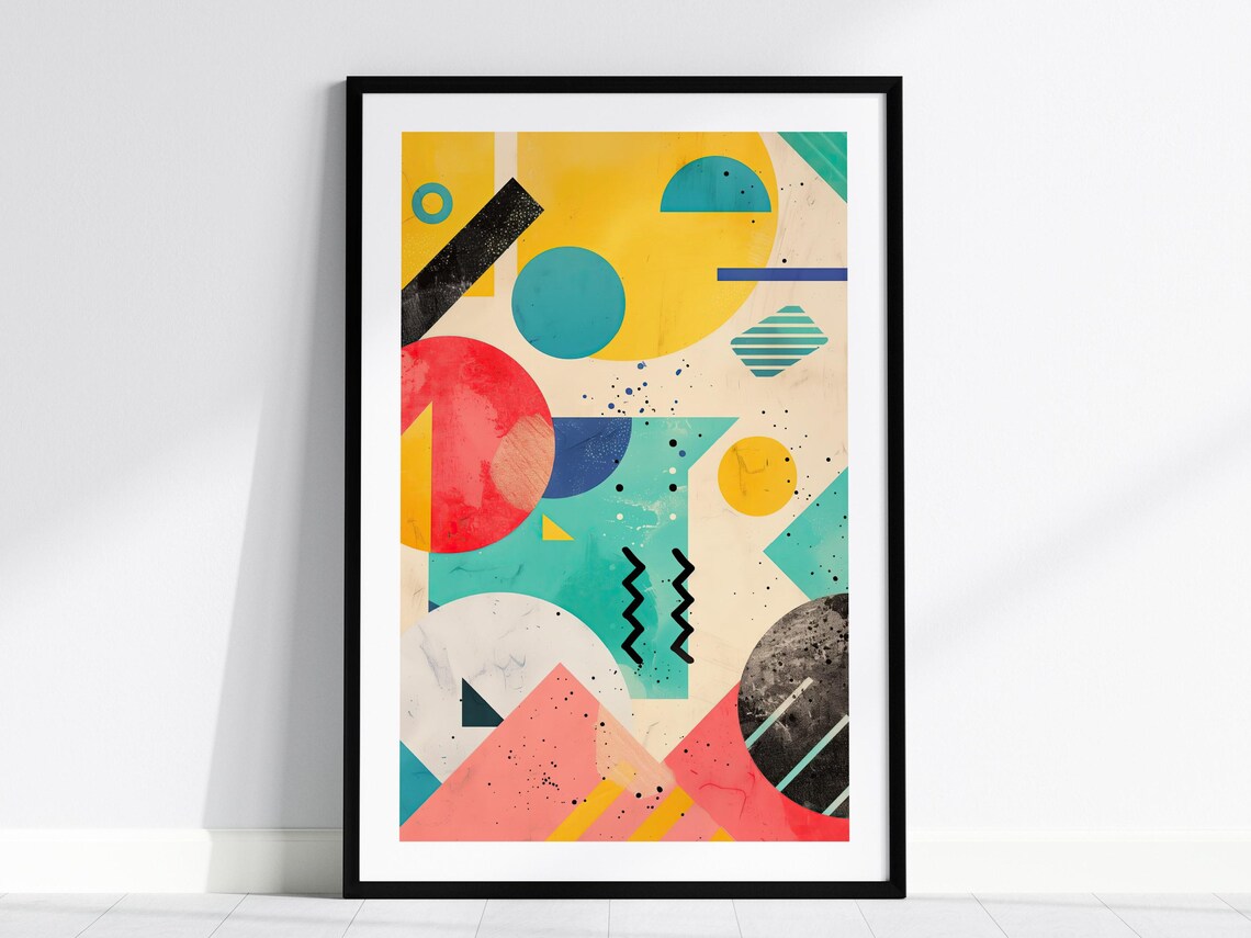 Bold Colorful Abstract Geometric Mid Century Bauhaus Art Poster