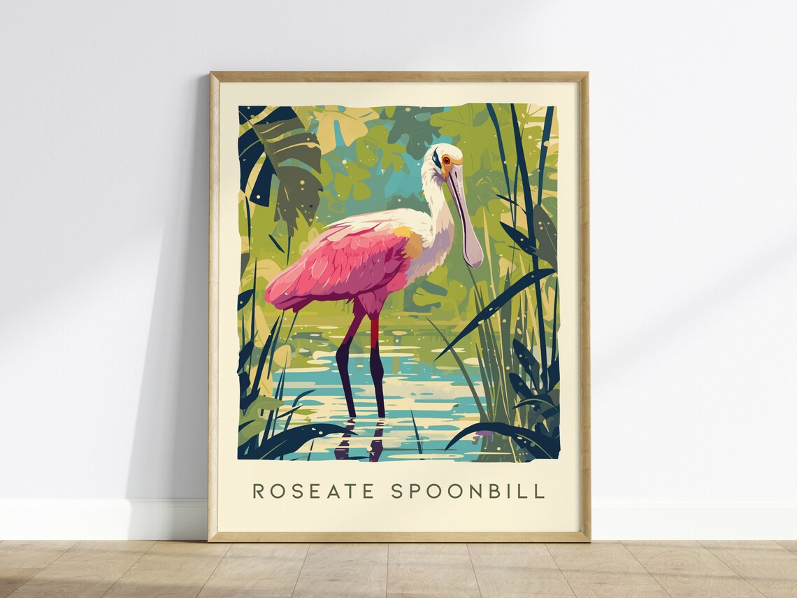 Roseate Spoonbill Florida Birds Travel Poster