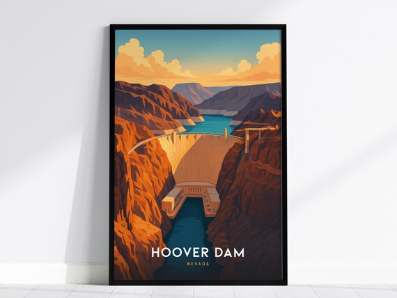 Hoover Dam Nevada Desert Canyon Landmark Sunset Travel Poster