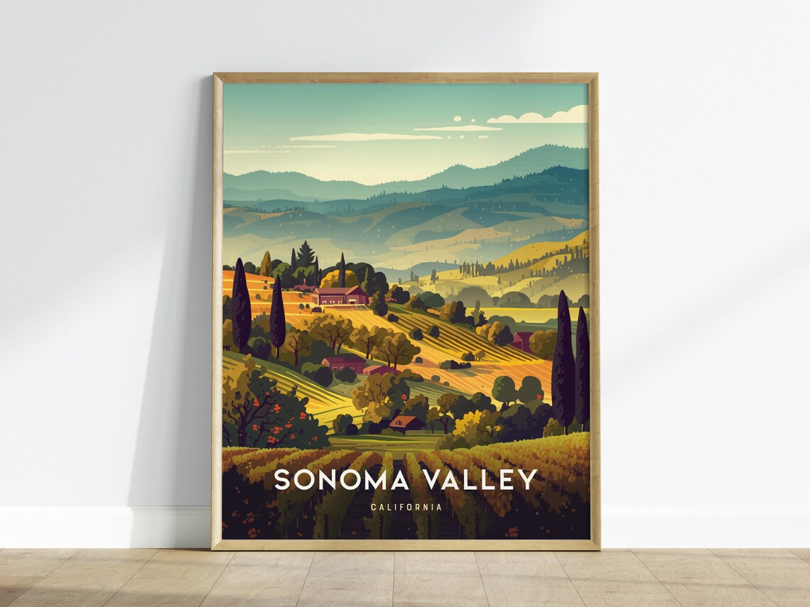 Sonoma Valley Travel Poster, Vineyard Wall Art