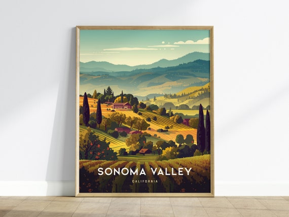 Sonoma Valley Travel Poster, Vineyard Wall Art