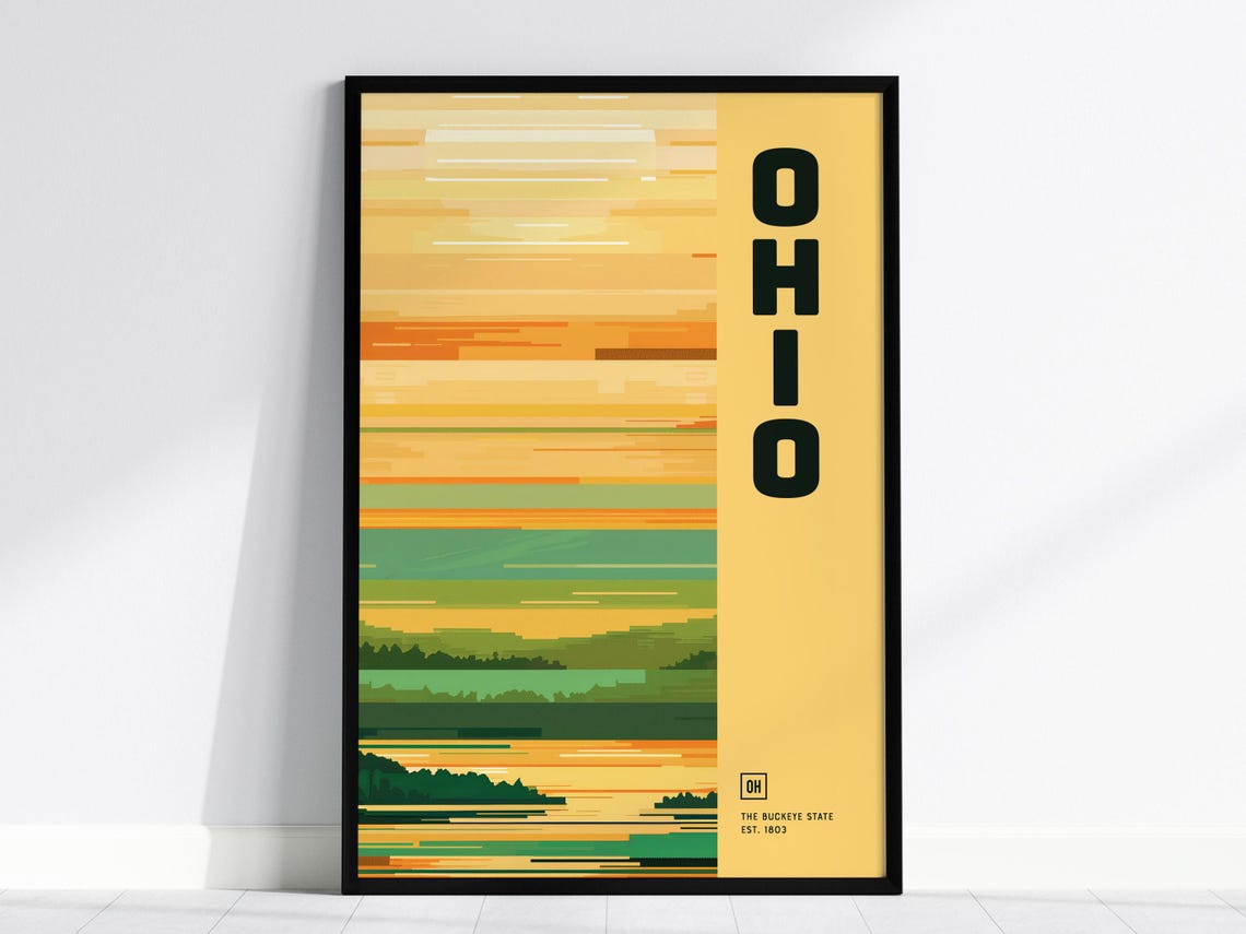 Ohio The Buckeye State Sunset Stripes Modern Retro State Poster