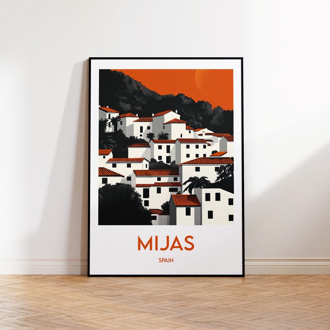 Mijas Spain White Village Terracotta Roofs Sunset Travel Poster