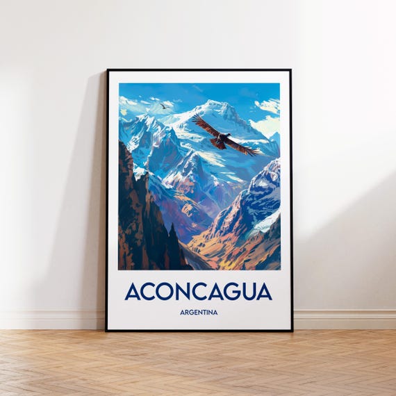 Aconcagua Poster Art Print Argentina Vintage Travel Gift
