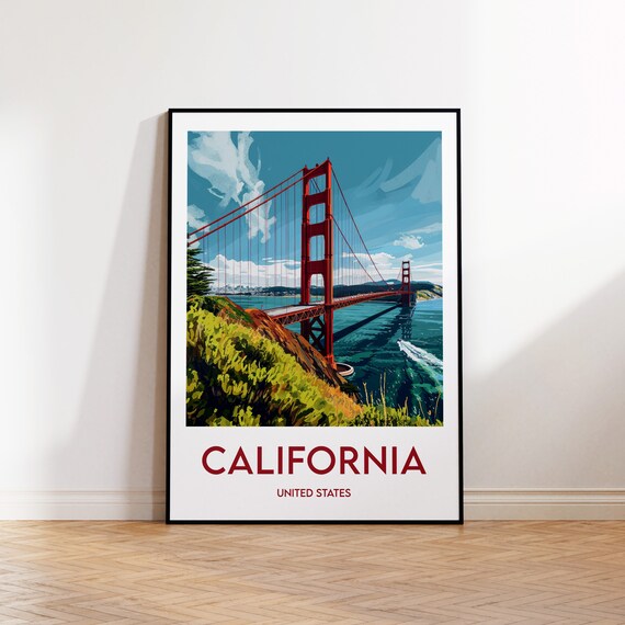 California Golden Gate Bridge Vintage Travel Poster of San Francisco Bay