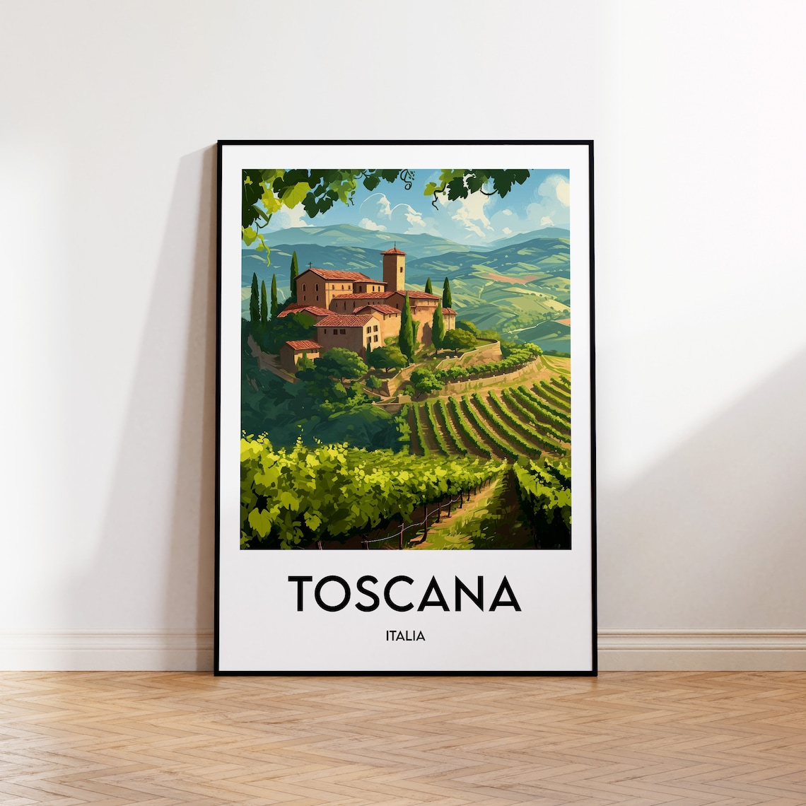 Toscana Italy Vineyard Hillside Village Vintage Travel Poster
