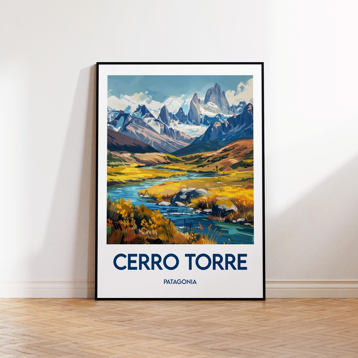 Cerro Torre Patagonia Jagged Peaks River Valley Travel Poster
