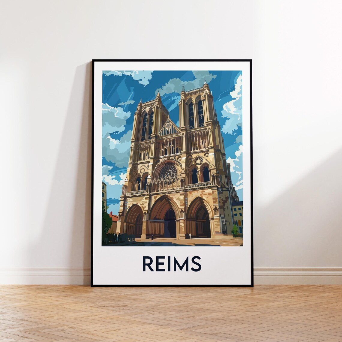 Reims Cathedral France Gothic Landmark Vintage Travel Poster