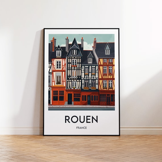 Rouen Vintage Travel Poster, France Illustration