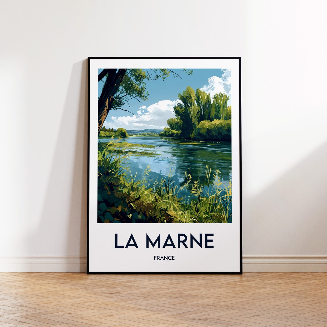 La Marne France Calm River Green Summer Landscape Travel Poster