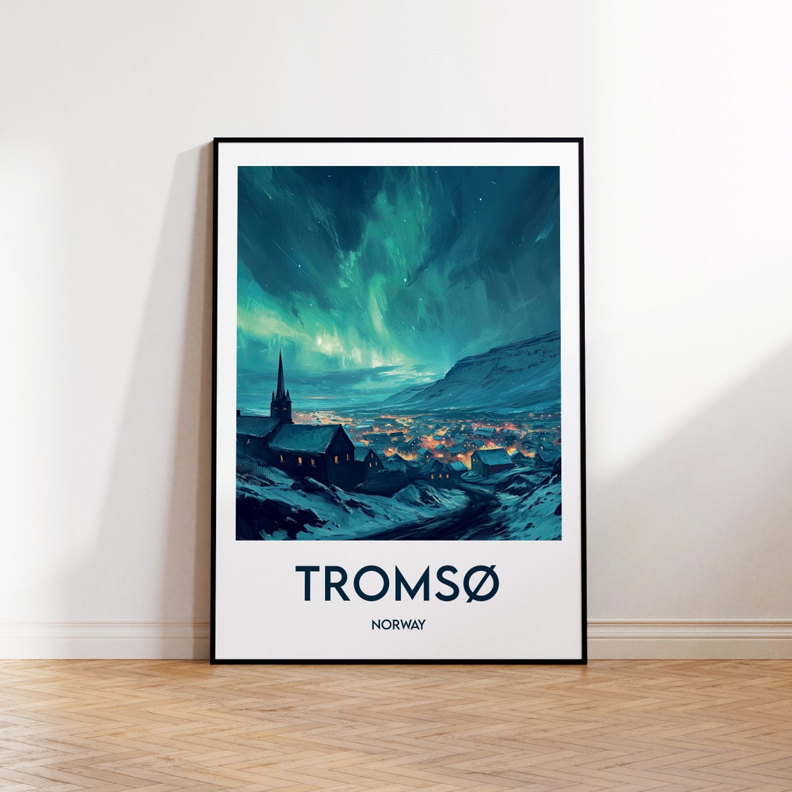 Tromsø Norway Northern Lights Arctic Town Night Travel Poster
