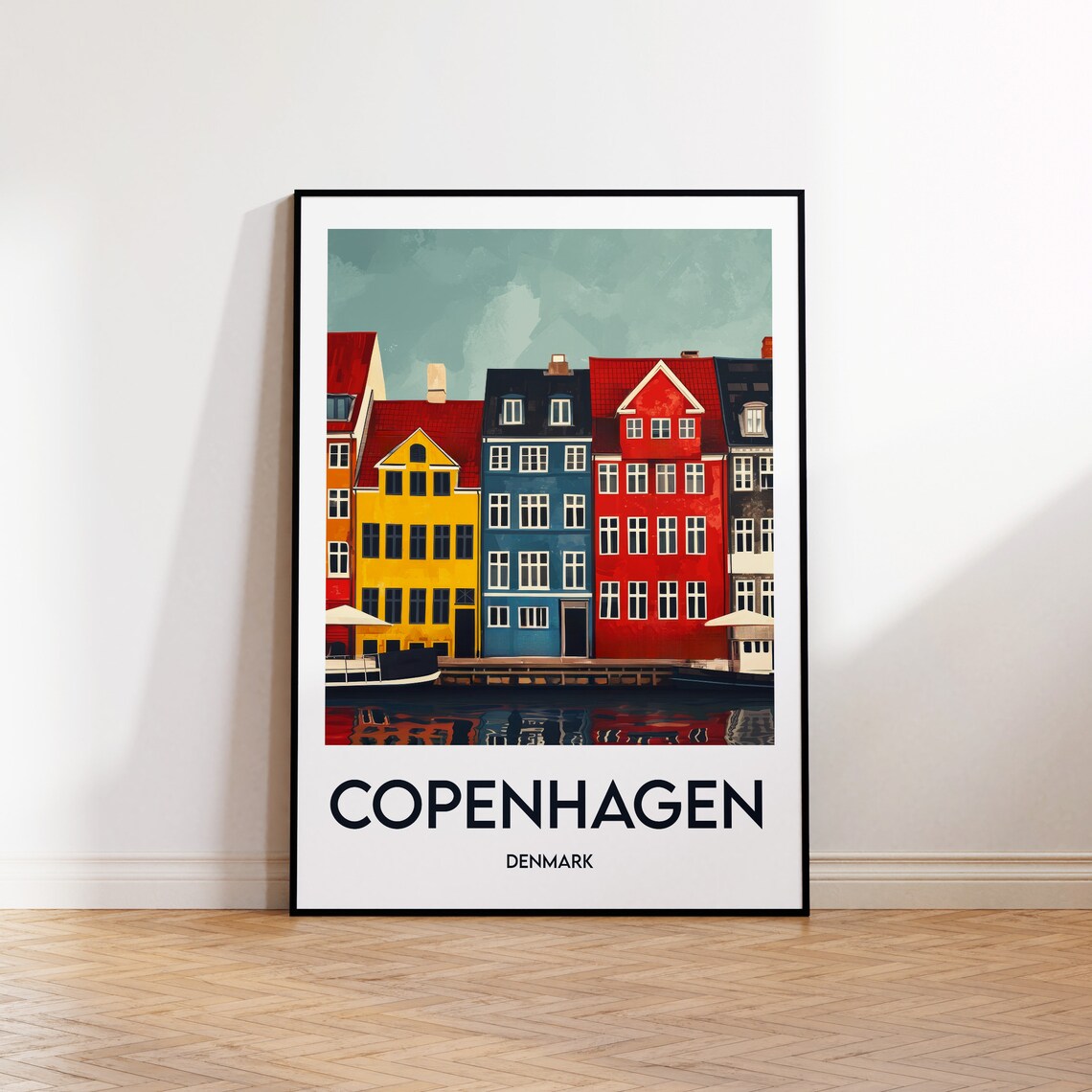 Copenhagen Denmark Colorful Nyhavn Harbor Houses Travel Poster