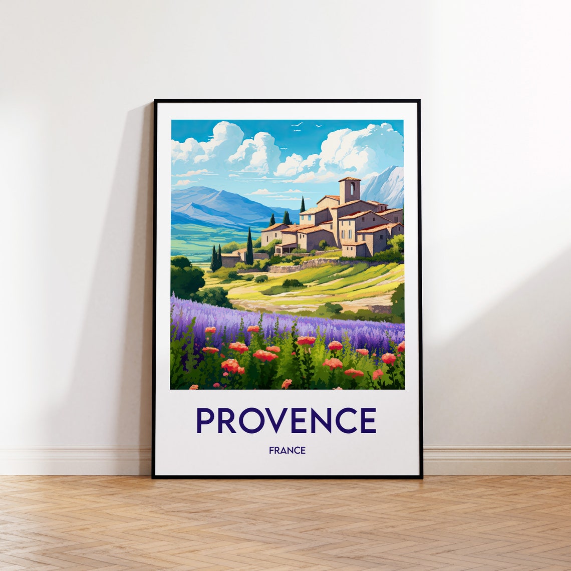 Provence France Lavender Village Hills Retro Travel Art Poster