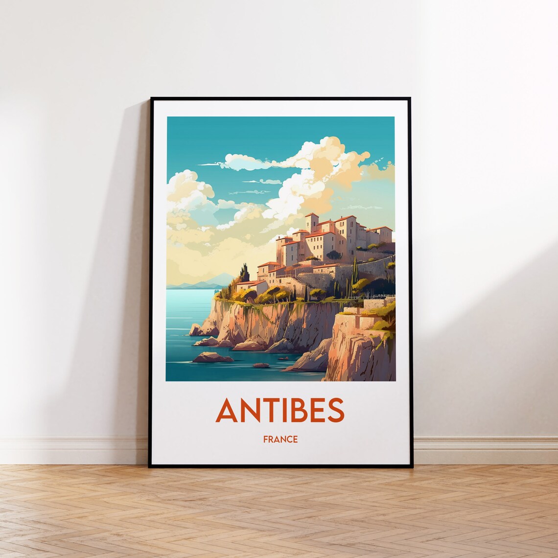 Antibes France Cliffside Old Town Turquoise Sea Travel Poster