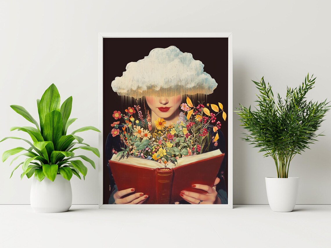 Knowledge Is Power Retro Surreal Book Lover Art Print - Image 3