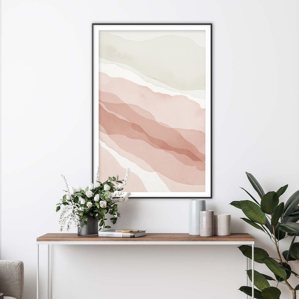 Abstract Blush Wave Lines Minimalist Watercolor Wall Decor Print - Image 2