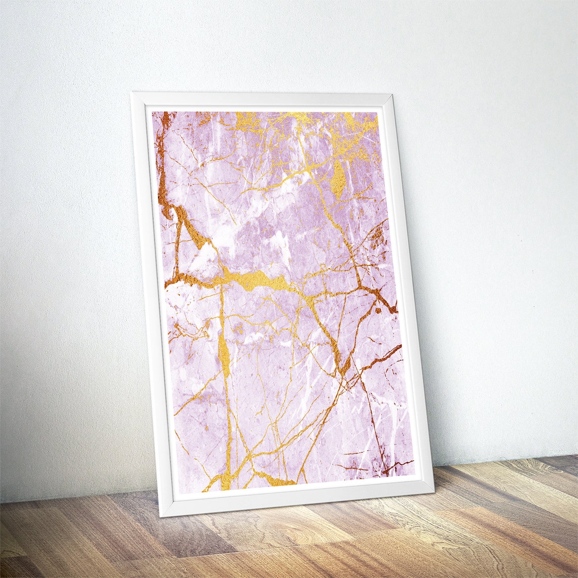 Lavender White Marble Gold Web Vein Glam Abstract Art Poster - Image 4