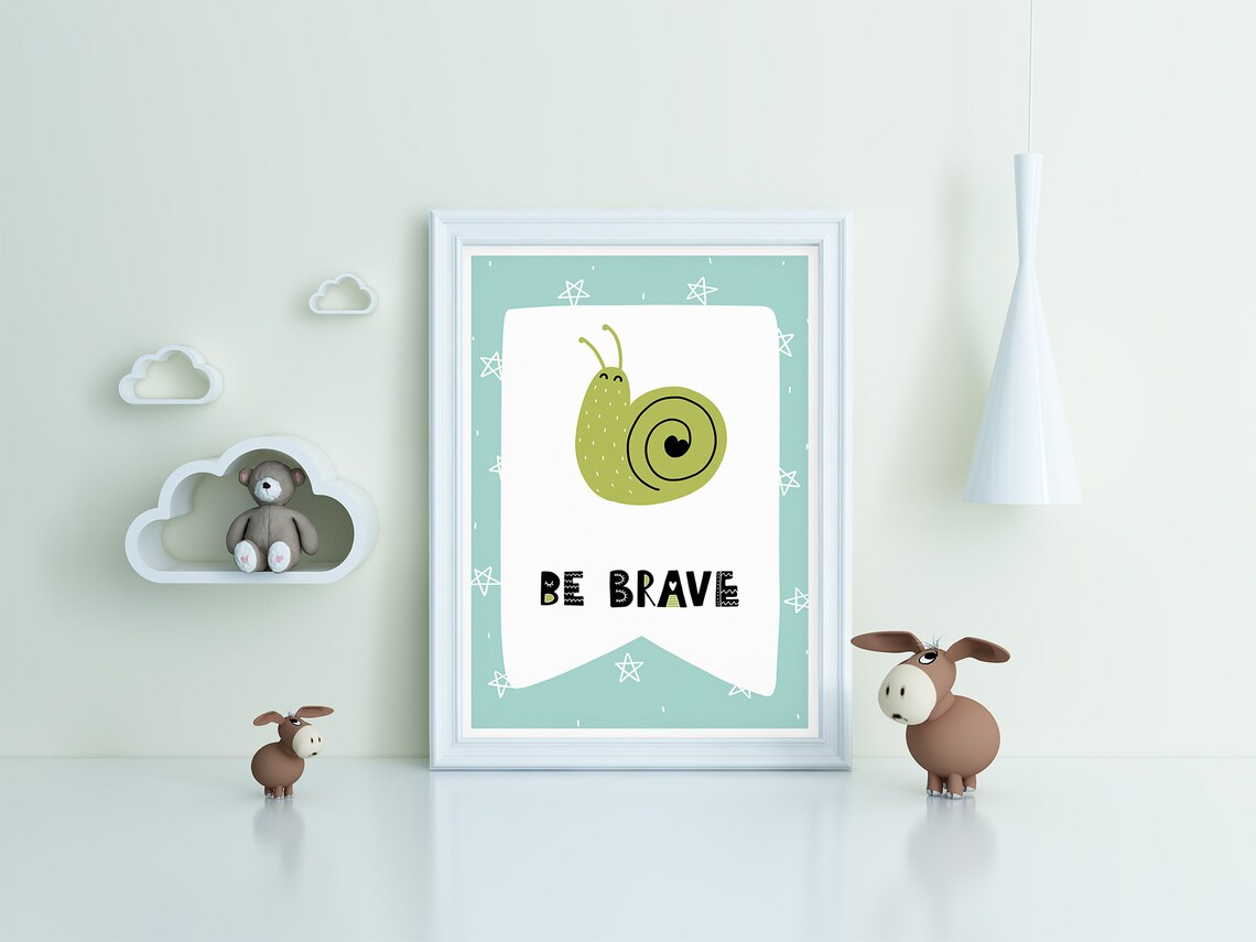 Be Brave Cute Snail Nursery Poster Mint Teal Baby Room Playroom Decor - Image 3
