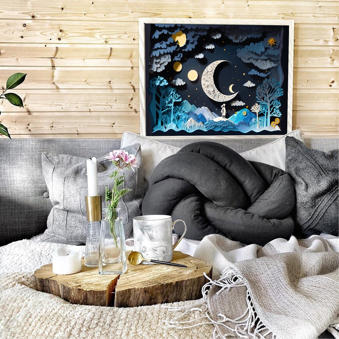 Girl Moon Paper Cut Art Print, Kids Room Decor - Image 3