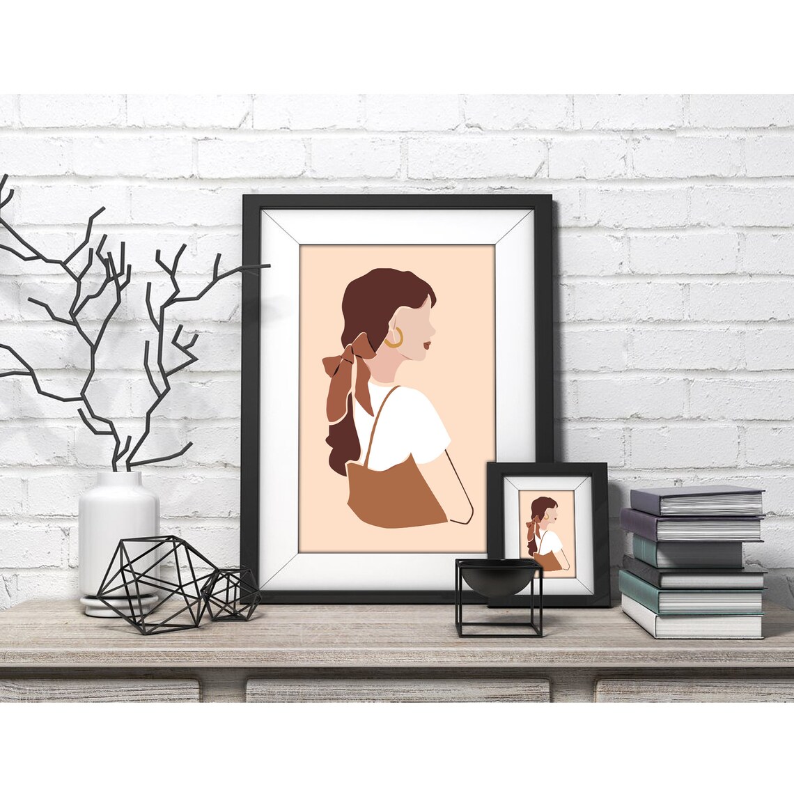 Woman with Ribbon Bow in Hair Profile Modern Fashion Art Poster - Image 4