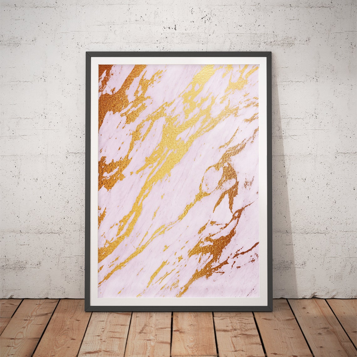 Blush White Marble Gold Diagonal Brushstroke Glam Art Poster