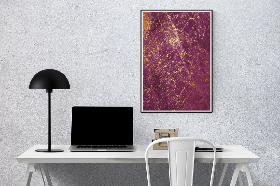 Magenta Pink Marble Gold Vein Textured Modern Glam Art Poster - Image 2