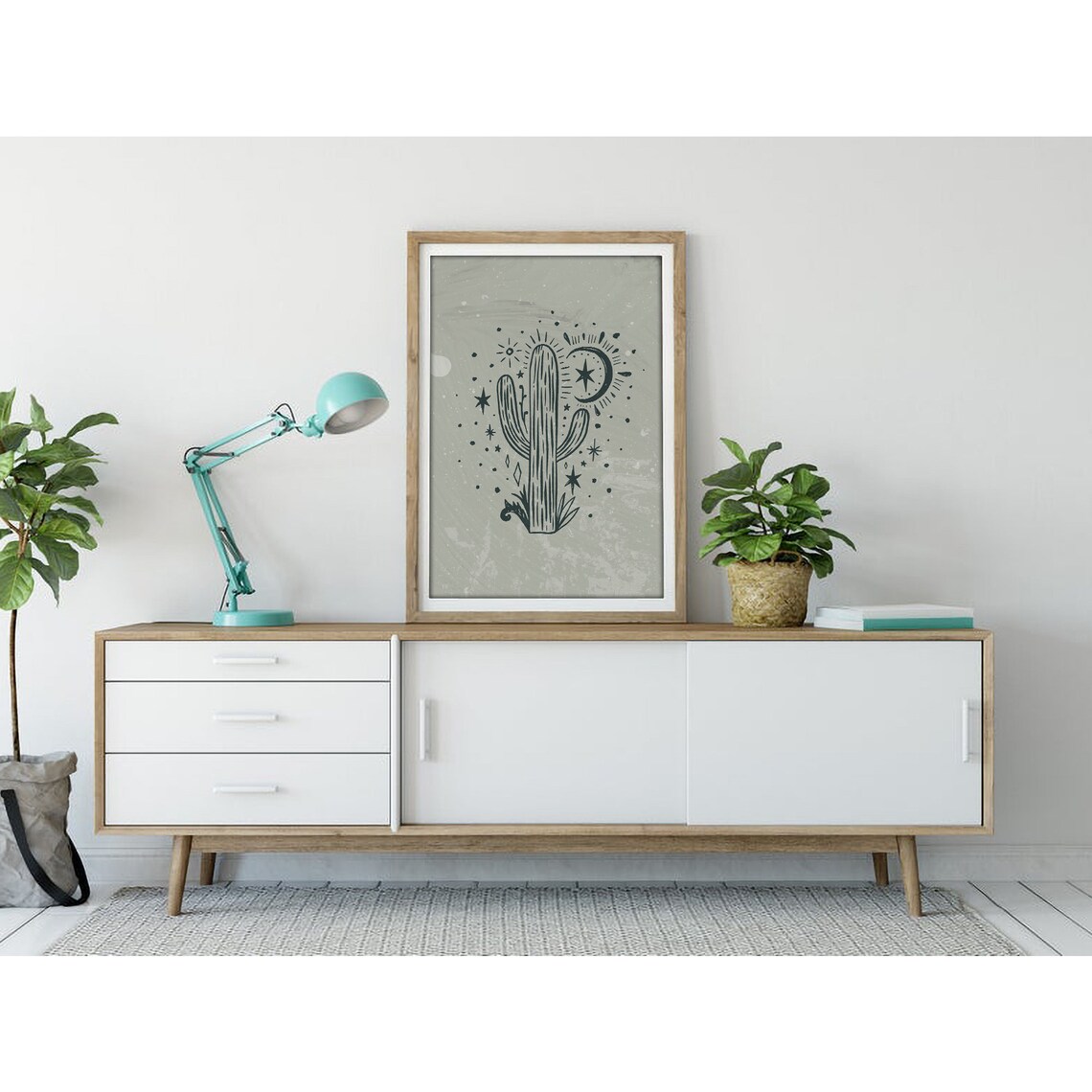 Sage Green Cactus with Sun Moon Stars Celestial Poster for Modern Home Decor - Image 3