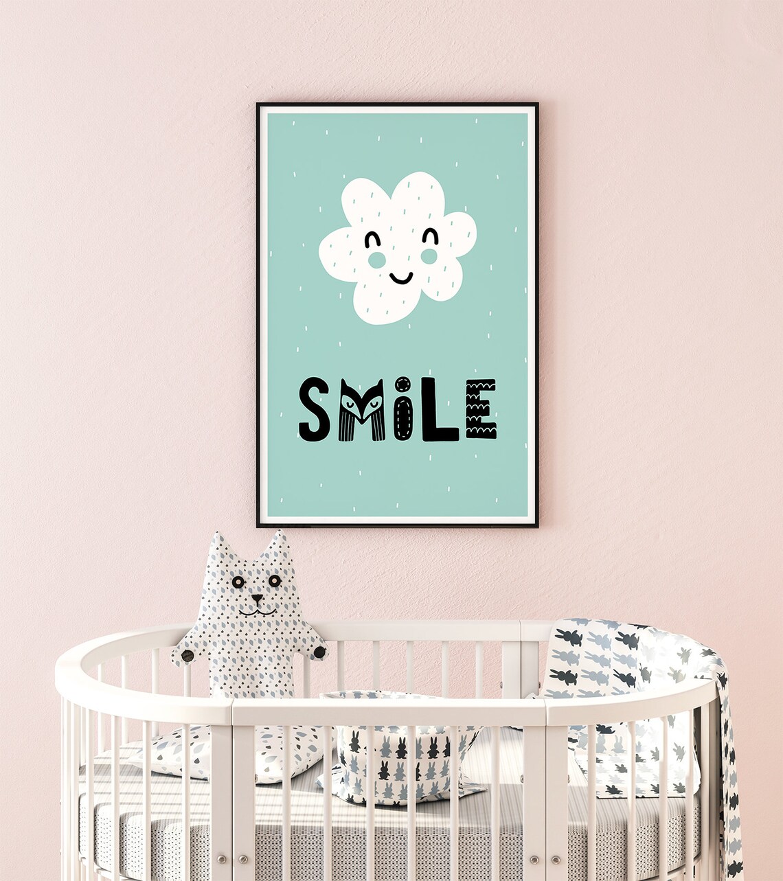 Smile Happy White Cloud Mint Green Nursery Typography Poster - Image 2