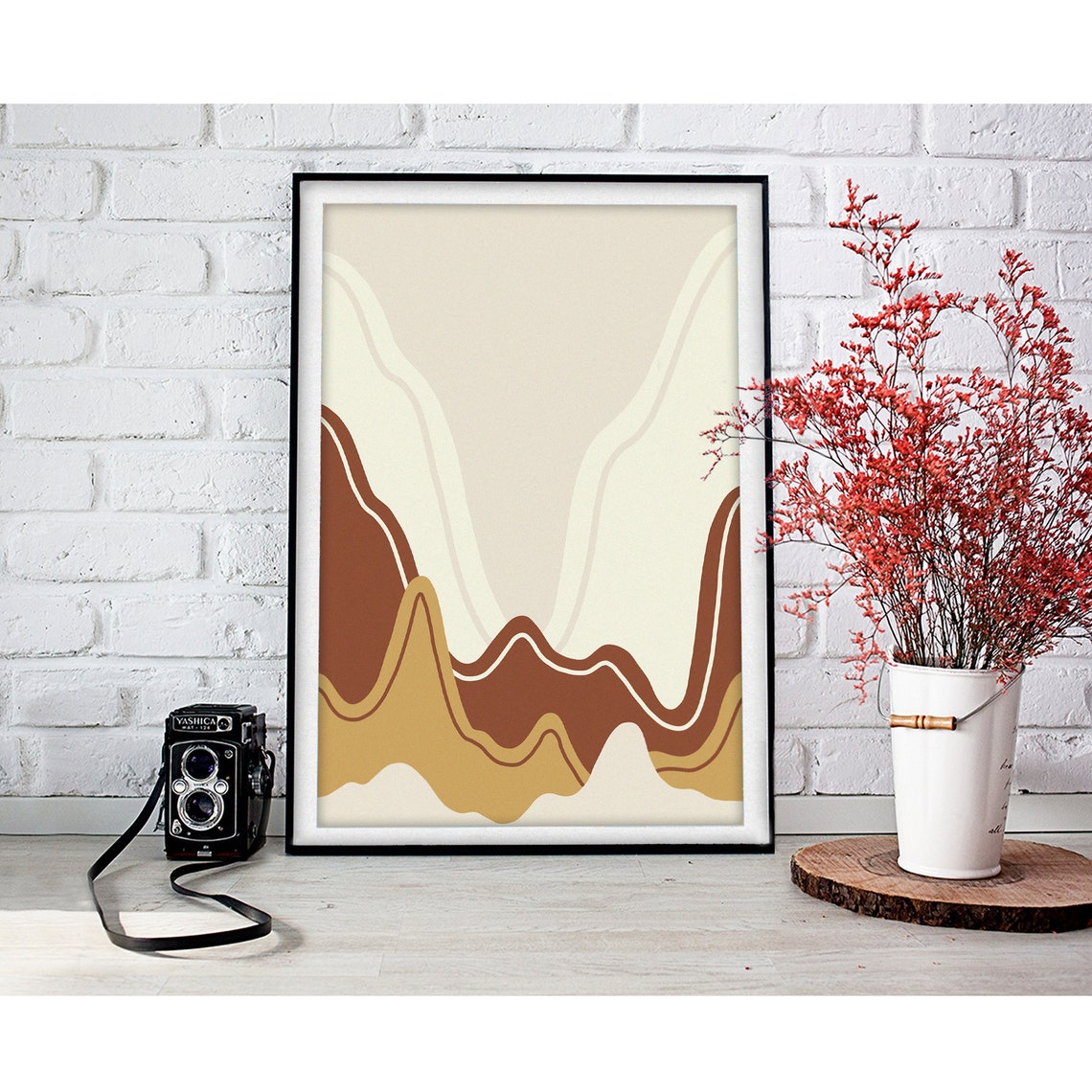 Flowing Canyon Waves in Warm Neutral Tones Abstract Art Poster - Image 2
