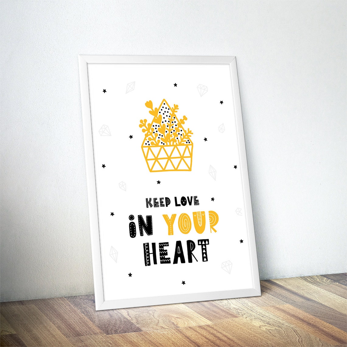 Keep Love In Your Heart Mustard Potted Plant Nursery Art Poster - Image 4