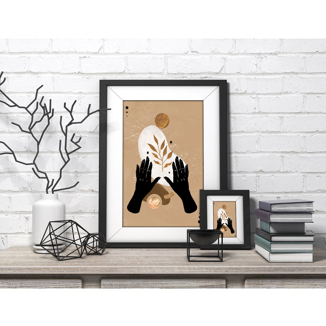 Black Hands Cradling Gold Branch Organic Form Poster for Modern Home Decor - Image 4