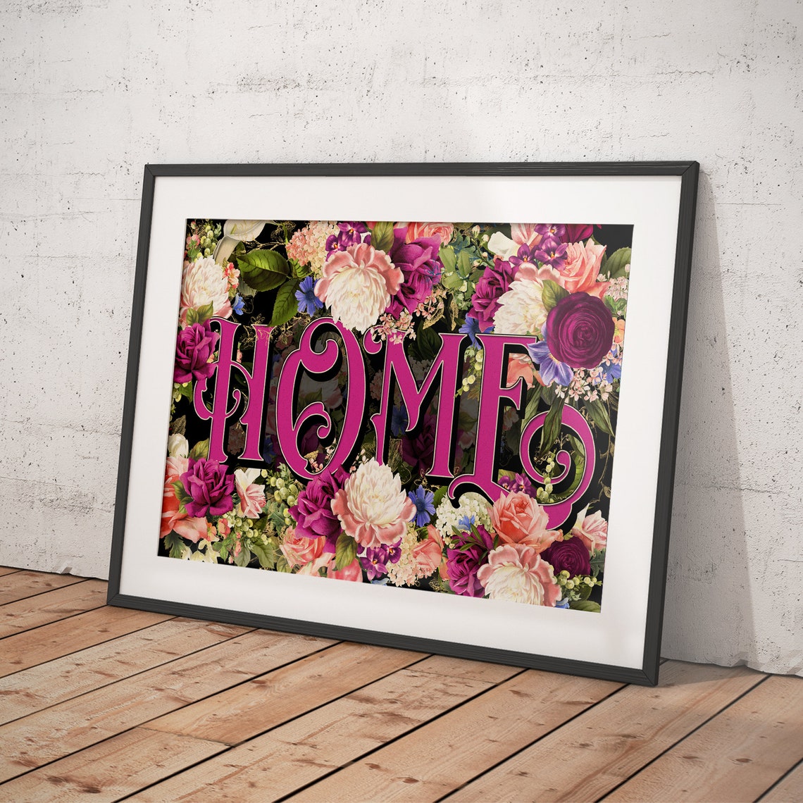 Home Pink Lettering Over Lush Floral Bouquet Decorative Poster - Image 4