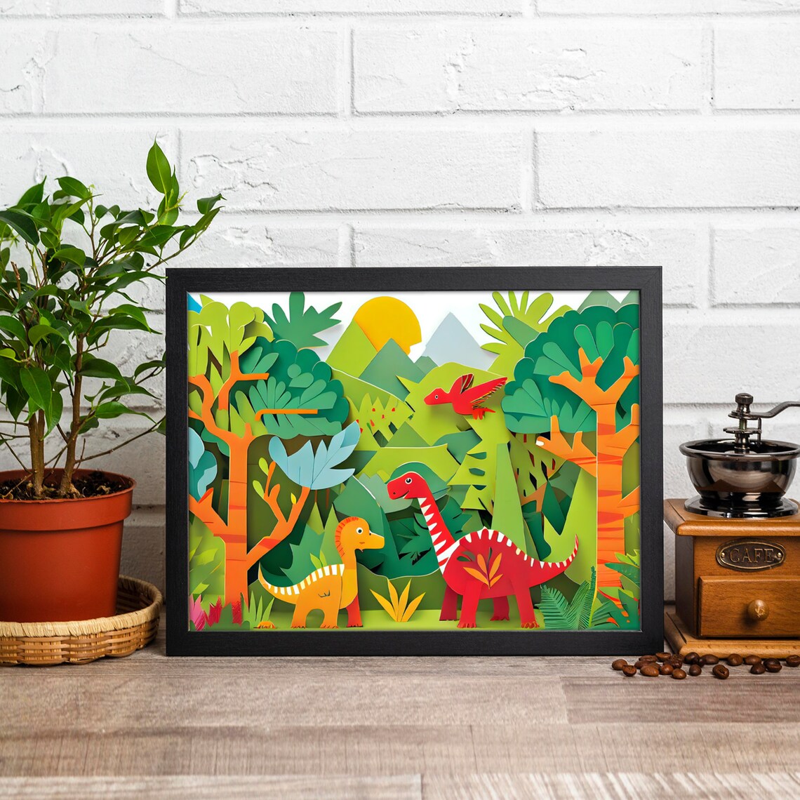 Dinosaur Paper Cut Nursery Wall Art Print - Image 4