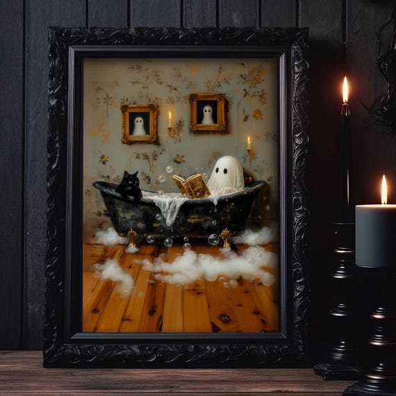 Ghost Reading in Bathtub, Whimsigoth Art Print