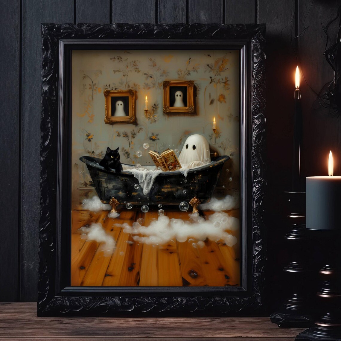 Ghost Reading in Bathtub, Whimsigoth Art Print