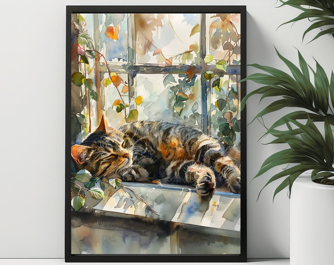 Tabby Cat in Window Art Print, Cat Wall Decor - Image 5