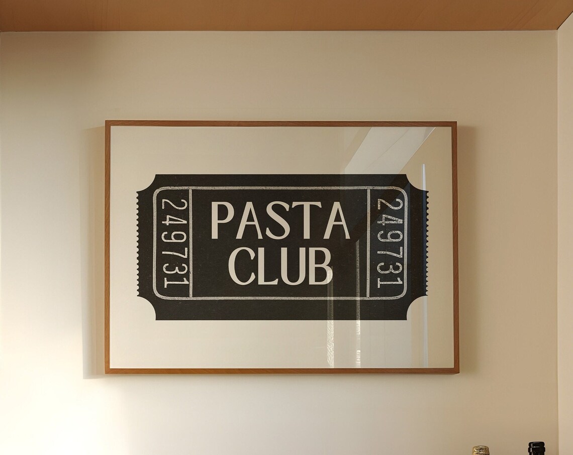 Pasta Club Black Retro Ticket Stub Vintage Kitchen Style Poster