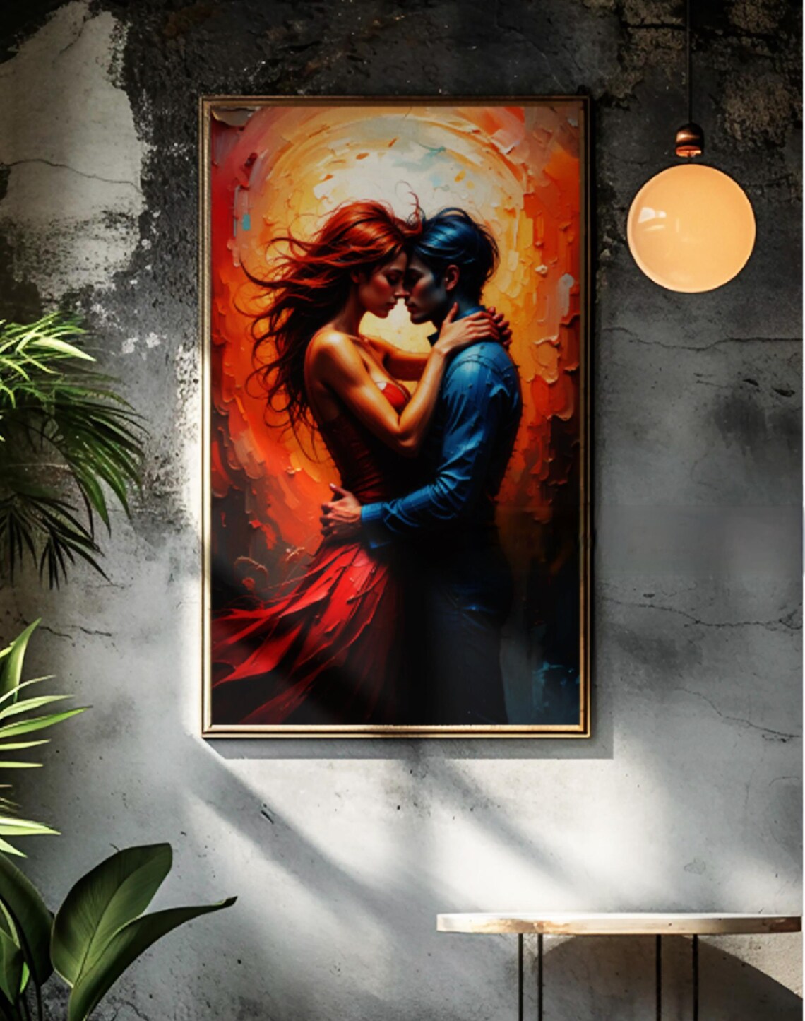 Love Art And Frame Romantic Abstract Wall Art Couple Painting Modern Textured Artwork Home Decor Gift