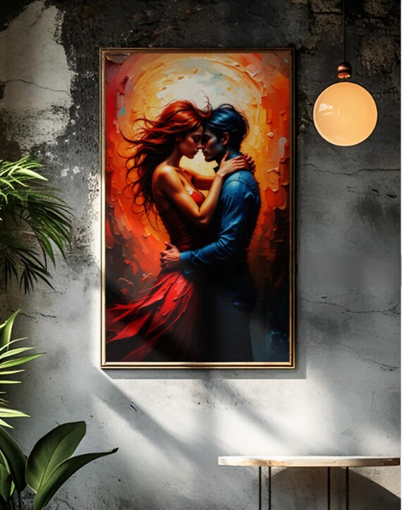 Love Art And Frame Romantic Abstract Wall Art Couple Painting Modern Textured Artwork Home Decor Gift