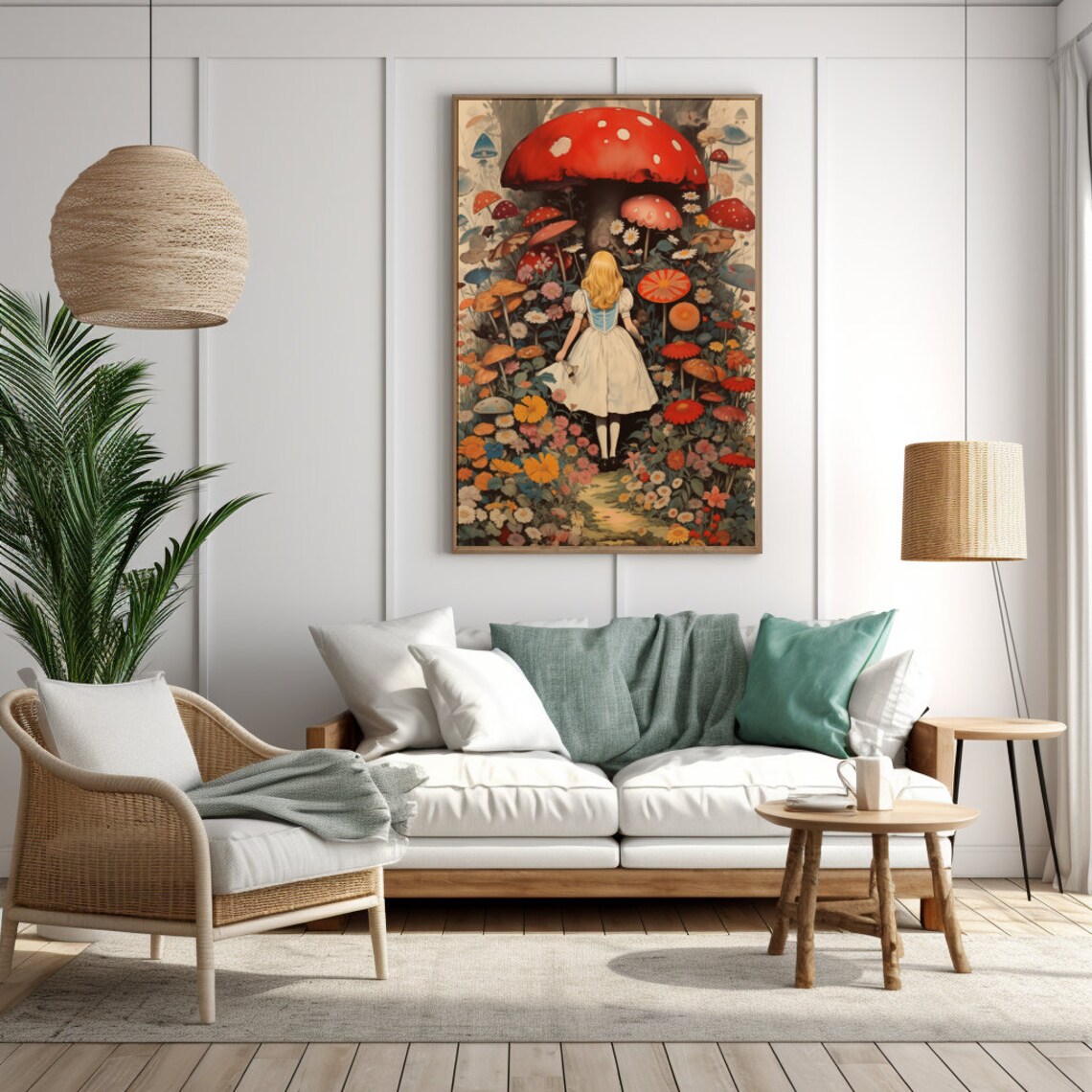 Vintage Alice Mushroom Wonderland, Retro Art Print - Image 6