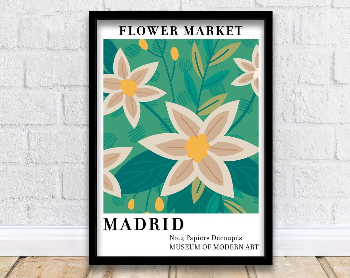 Fresh Madrid Flower Market No2 Green Botanical Modern Art Poster